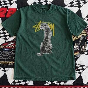 Gildan Green T Shirt Stussy Green Cheetah Tee Reprinted Shirt